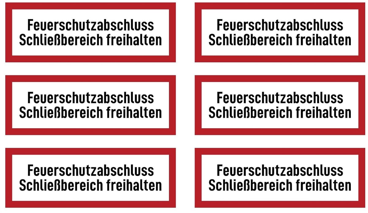 52x148 mm, 6 stuks - brandbeveiliging sluitgebied vrij houden - brandveiligheidsteken - informatiebord op brandbeveiliging en gebruiksaanwijzingen - DIN 4066 - D1