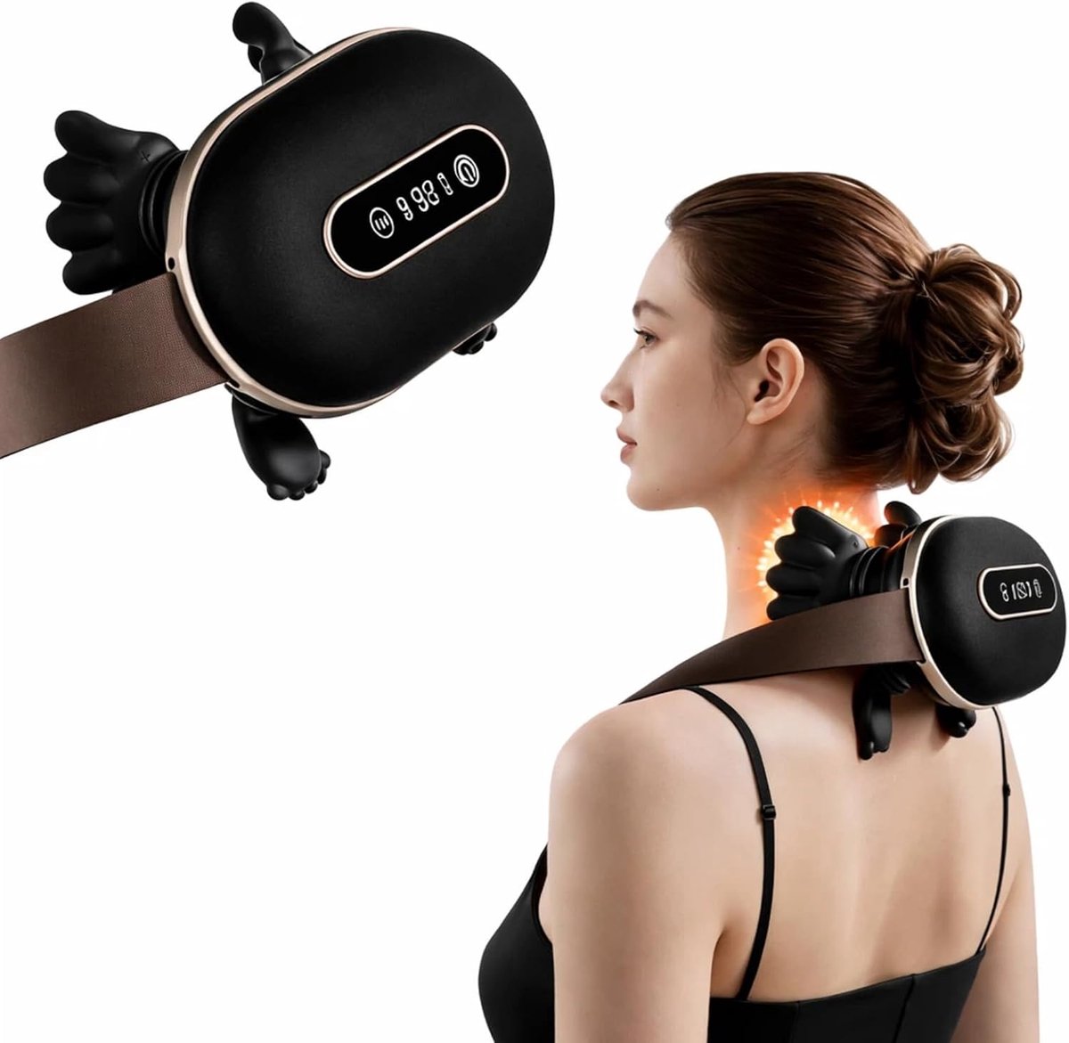 Bionische Nek- en Schoudermassager voor Sporters en Ouderen, met Verwarming en 3 Standen Diepe Weefselmassage - Geschikt voor Volledige Lichaam, Thuis, Kantoor en Auto - Elektrisch Kneedbaar Massagekussen-LISM（zwart）
