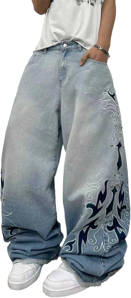Jeans met brede pijpen voor heren, casual pasvorm, jaren 2000-stijl, streetwear