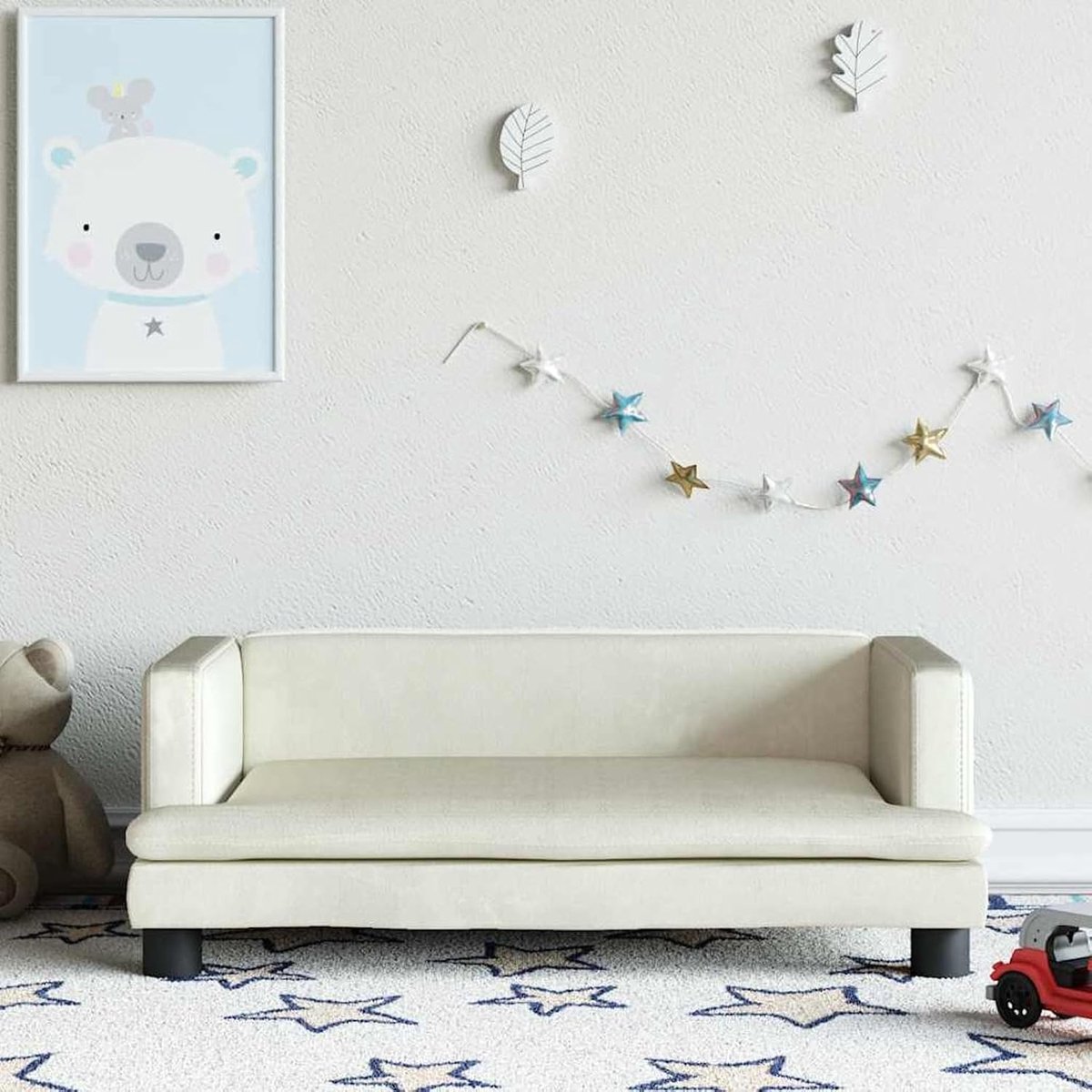 Kinderbank, crème, 80 x 45 x 30 cm, fluweel, kinderbank, mini-sofa, leesbank voor kinderkamer, speelkamer, logeerkamer, slaapkamer, 3196311