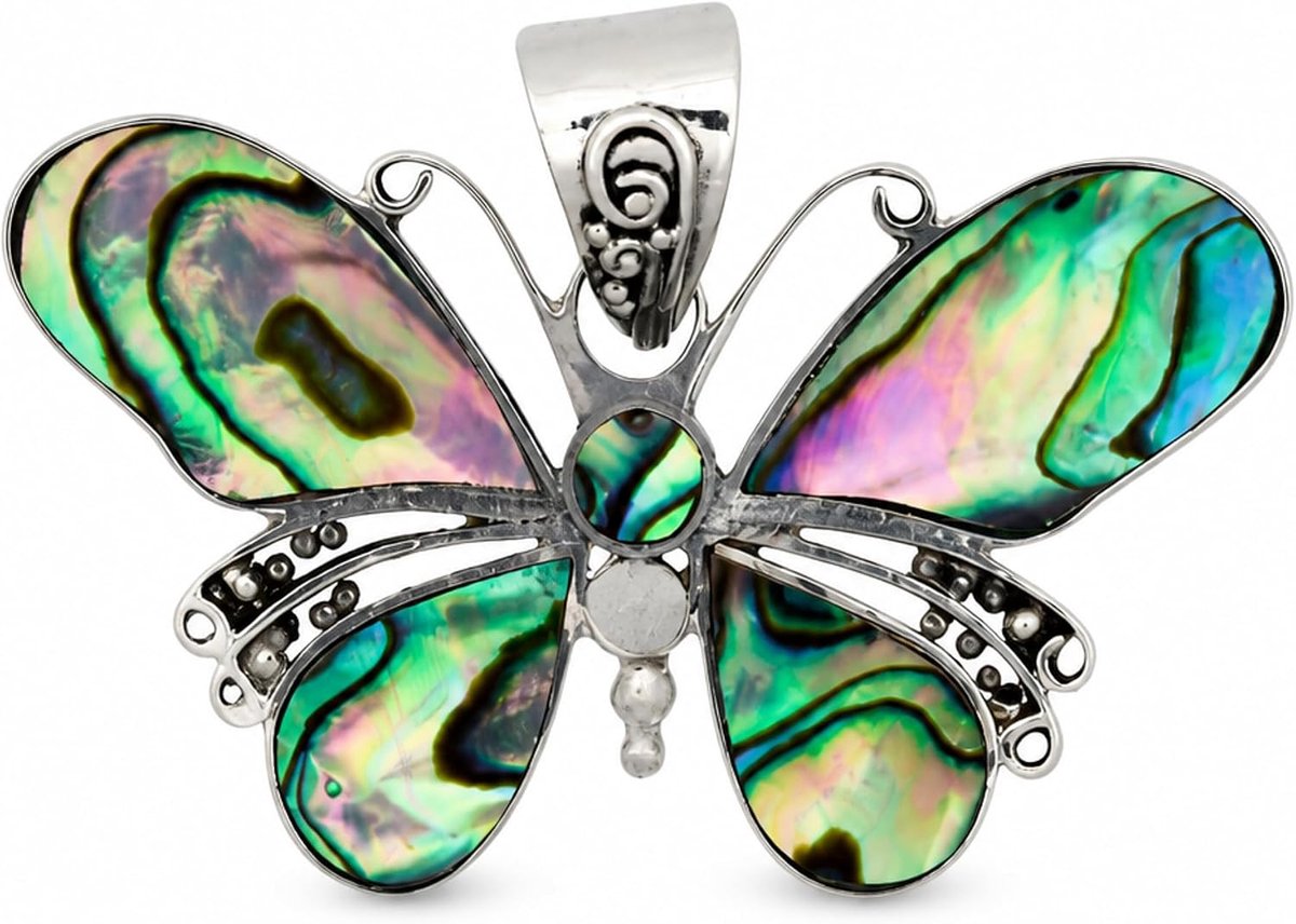 Paua schelp Abalone hanger vlinder, 925 zilver, 2082 vlinder