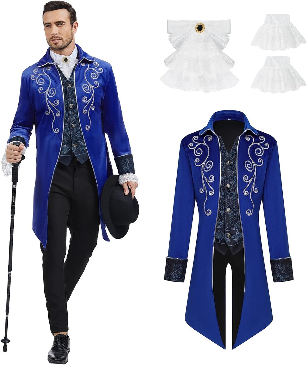 Steampunk-jas voor heren, middeleeuws gothic fluwelen borduurwerk staartjas, Victoriaanse geklede uniform voor steampunk-thema en dansfeest, Halloween