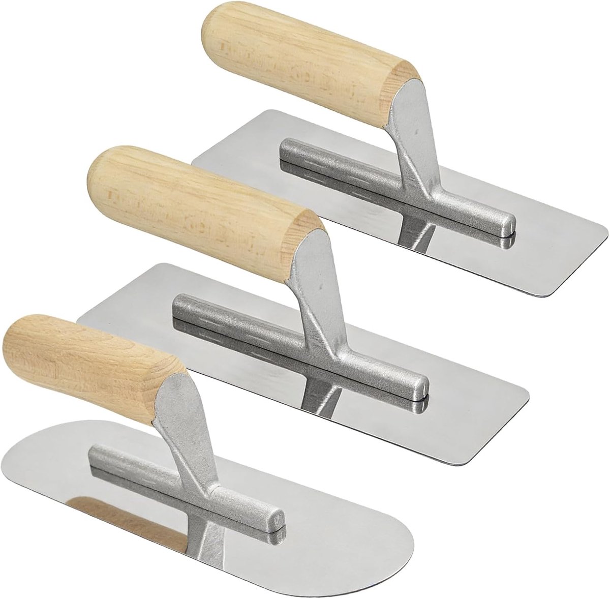3 stuks gladmakende troffel stucateur troffel set, roestvrij staal houten handvat, gladtroffel oppervlaktetroffel, stucateurgereedschap voor wand- en vloerverwerking