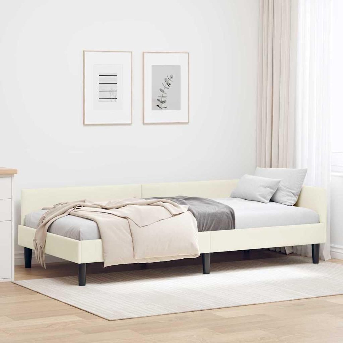 Hoekbedframe modern compact crème 80 x 200 cm