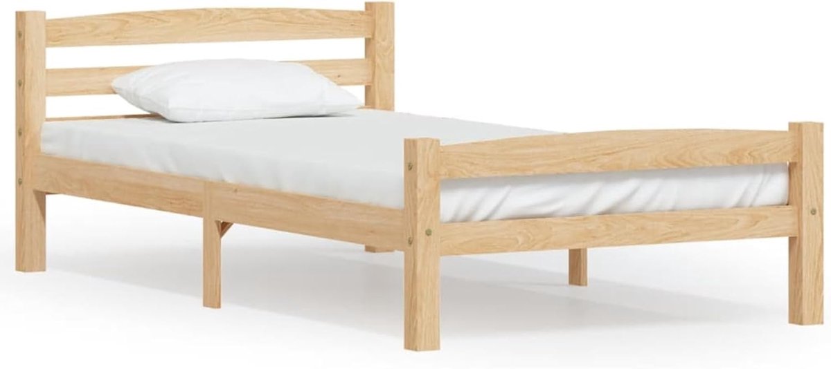 Bed van massief grenenhout, 100 x 200 cm, robuuste structuur met multiplex latten, slaaphoogte 32 cm, modern Scandinavisch design, eenvoudige montage, ideaal voor kleine slaapkamers