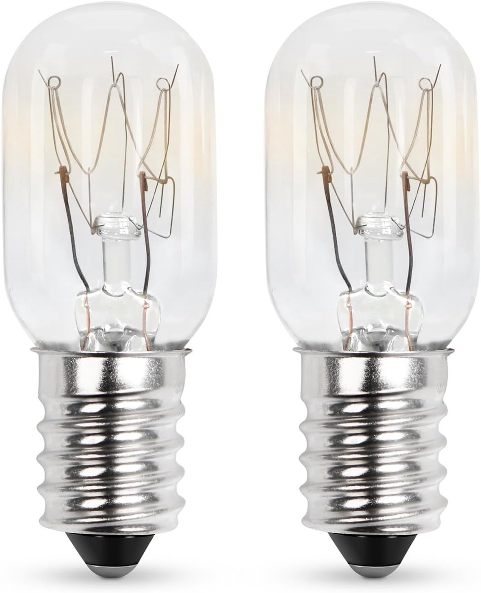 15 W, E14, T20, 2700 K, warmwit, 230 V, dimbaar, gloeilamp voor naaimachines, zoutlamp, vriezer, 2 stuks