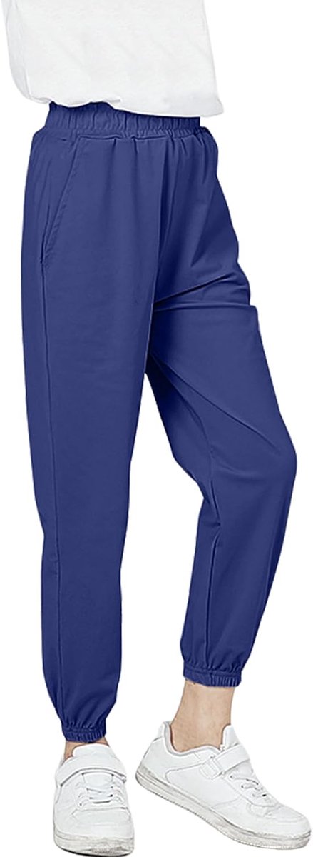 Joggingbroek voor meisjes, sportbroek voor kinderen en jongens met elastische tailleband, ademend, zijdeachtig, sneldrogend, met zakken