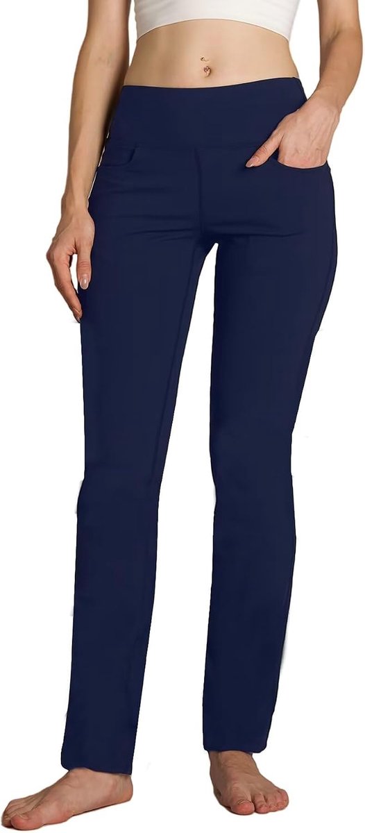 Yoga Broek Dames Bootcut Uitlopende Leggings Sportbroek Buikcontrole Werkbroek met Zakken voor Business Casual