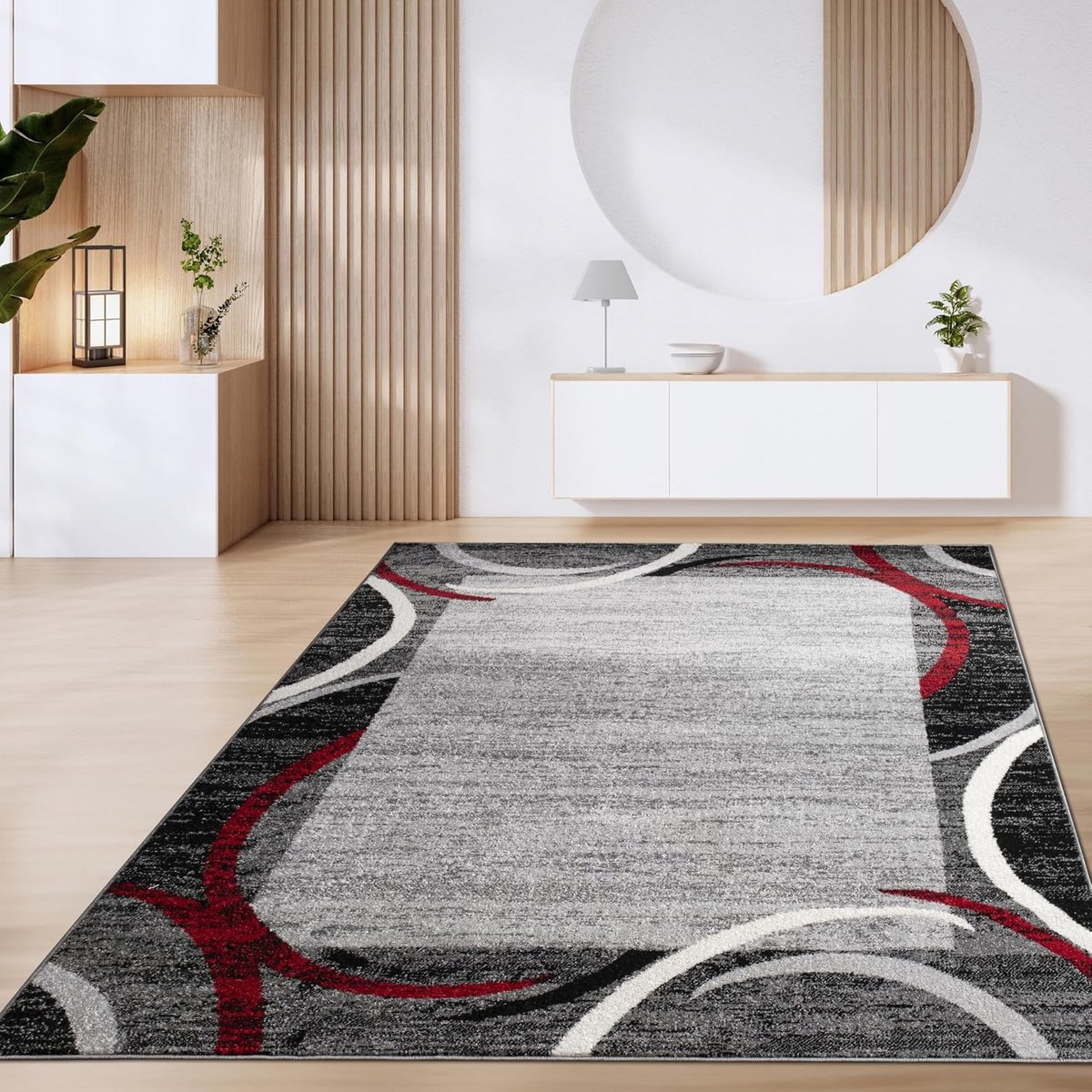 Home Vloerkleed Woonkamer Laagpolig Marokkaans Cirkel En Rand Patroon Modern, Maat:120x170 cm, Kleur:Rood 3