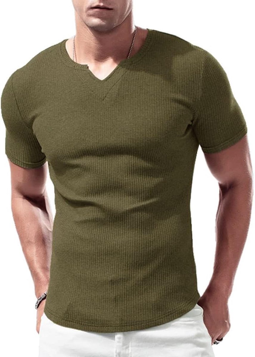 Sport-T-shirts met lange mouwen en korte mouwen voor heren, V-hals stretch, gespierde pasvorm, casual ondergoed, thermo-shirt voor heren, lichtgewicht T-shirt met lange mouwen en korte