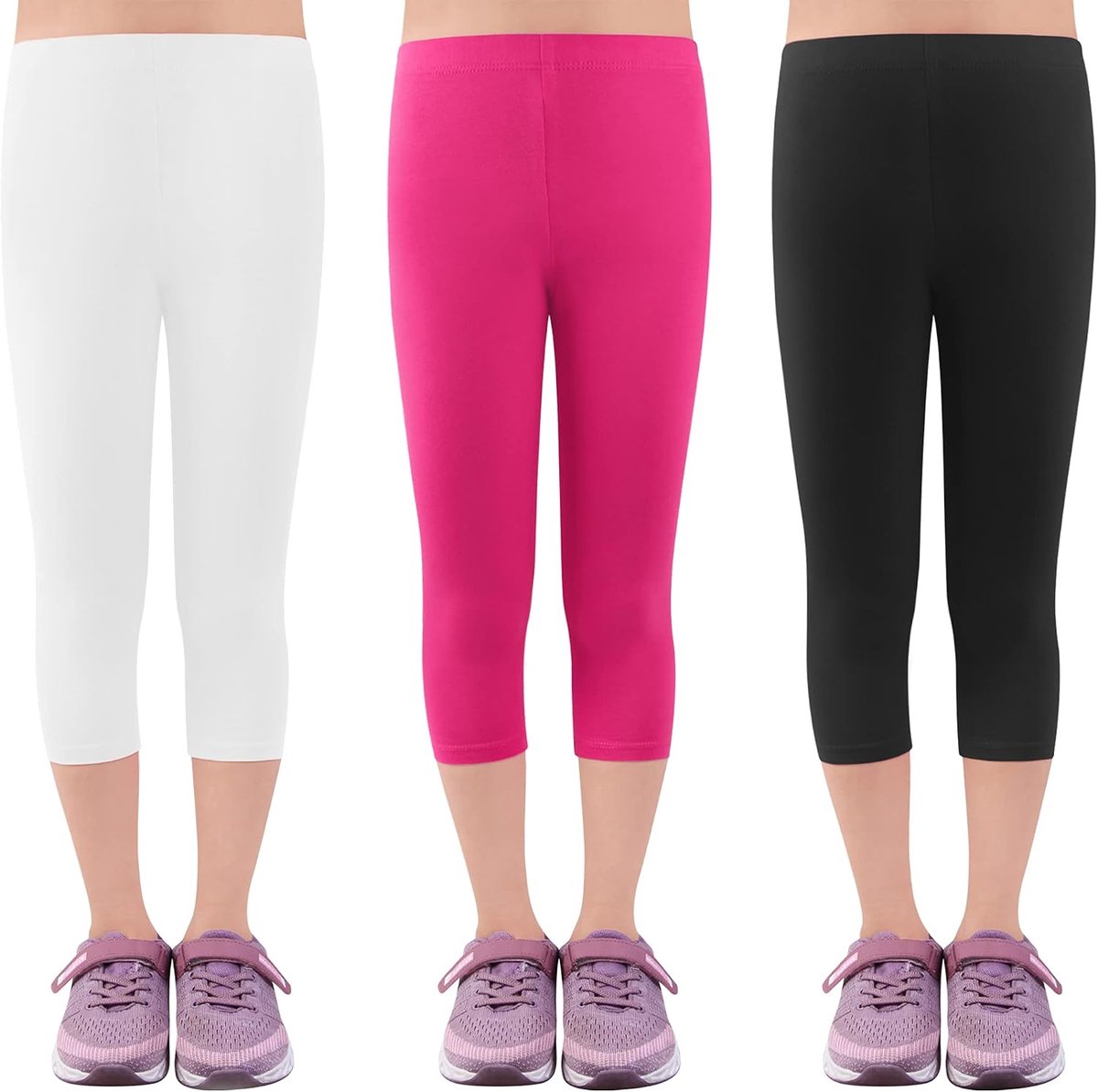 Leggings 3/4 meisjesbroek capribroek van katoen schoolkleding leeftijd 4-18 jaar 2723, zwart, wit en roze., 134-140