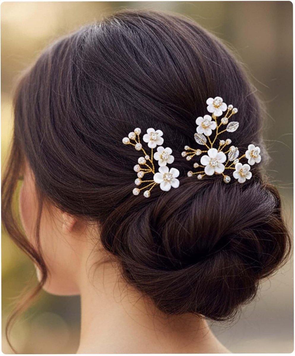 Haarspelden bruiloft, zilveren steentjes, haarspelden, haaraccessoires voor dames en meisjes (2 stuks, goud)
