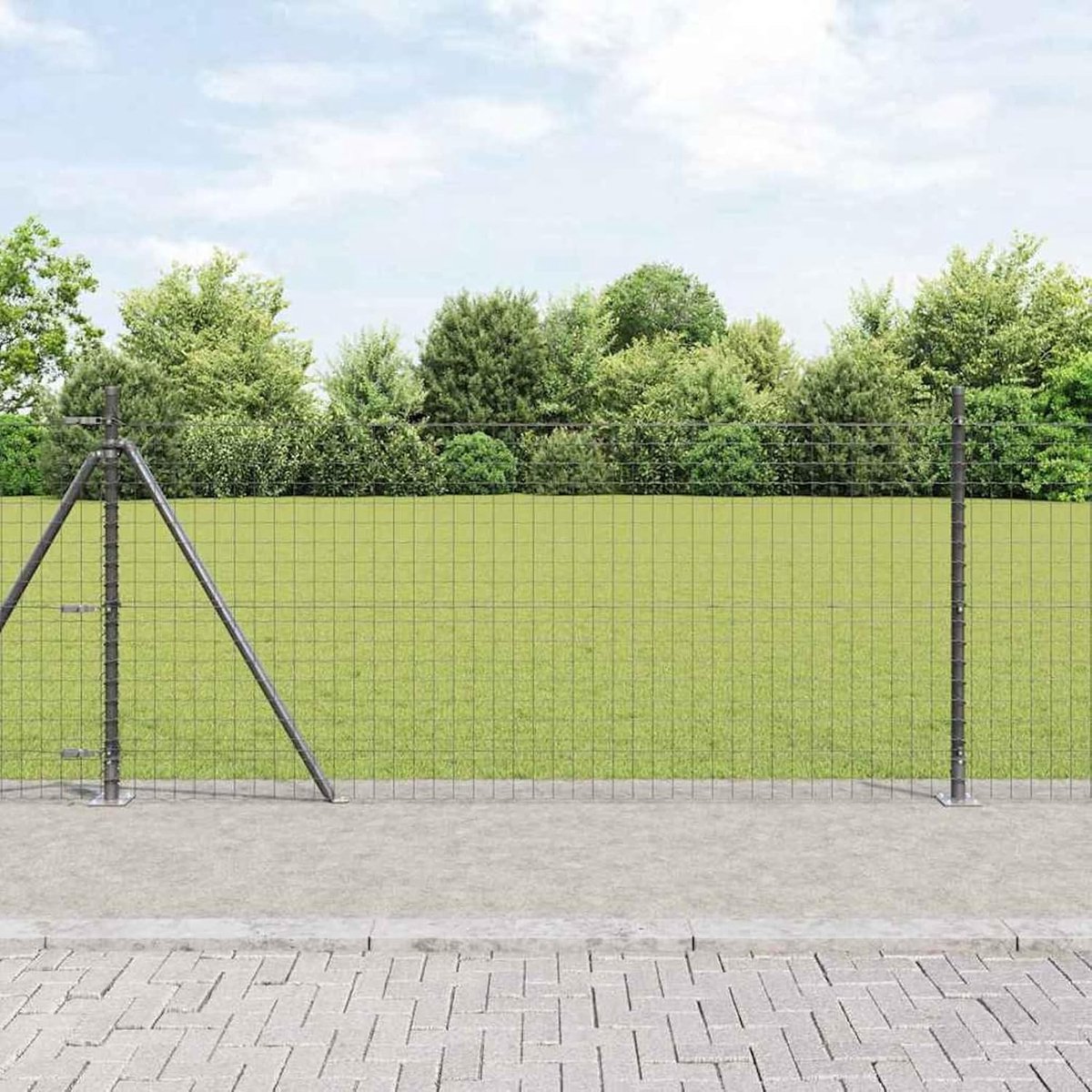 Hekpalen met funderingsplaten, 13 stuks, Ø 32 mm, 110 cm, verzinkt staal, tuinhek, draadomheining voor hekken, groentebedden, kippenren, weideperceel