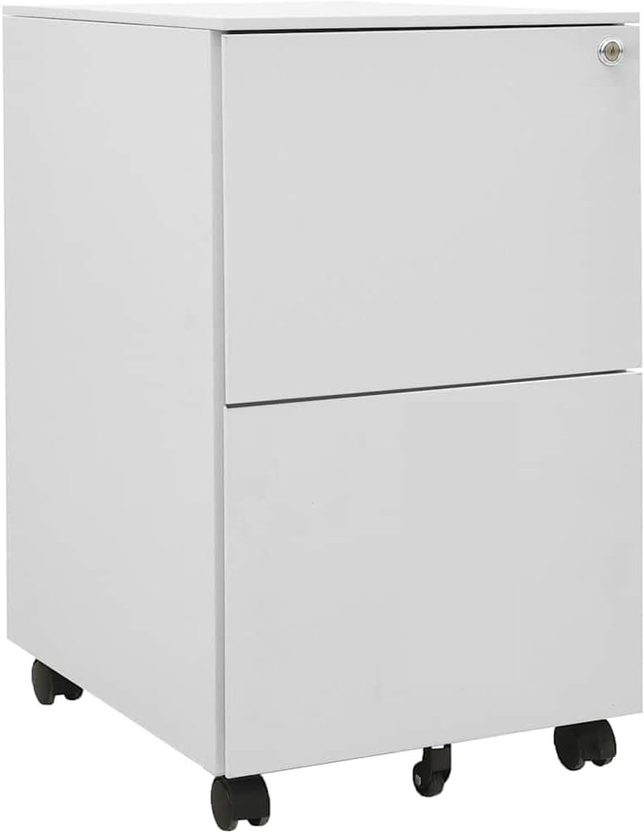 Archiefkast met 2 laden, rolcontainer van staal, mobiele kantoorkast, 39 x 45 x 67 cm, lichtgrijs