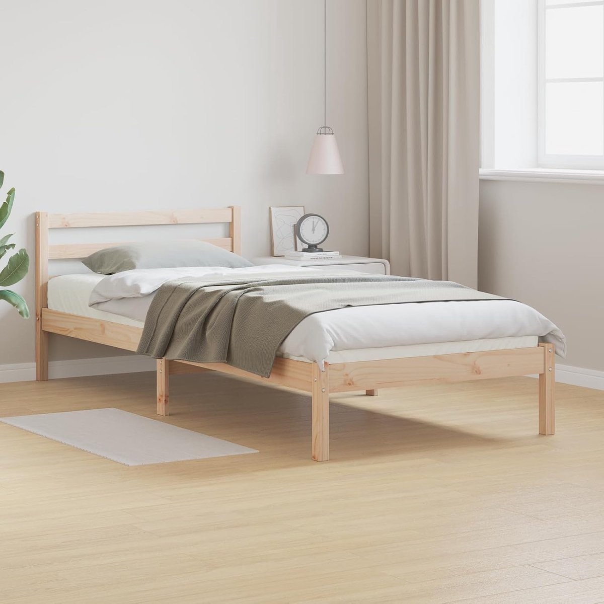Eenpersoonsbedframe met hoofdeinde, 80 x 210 cm, van massief grenenhout, voor moderne slaapkamer