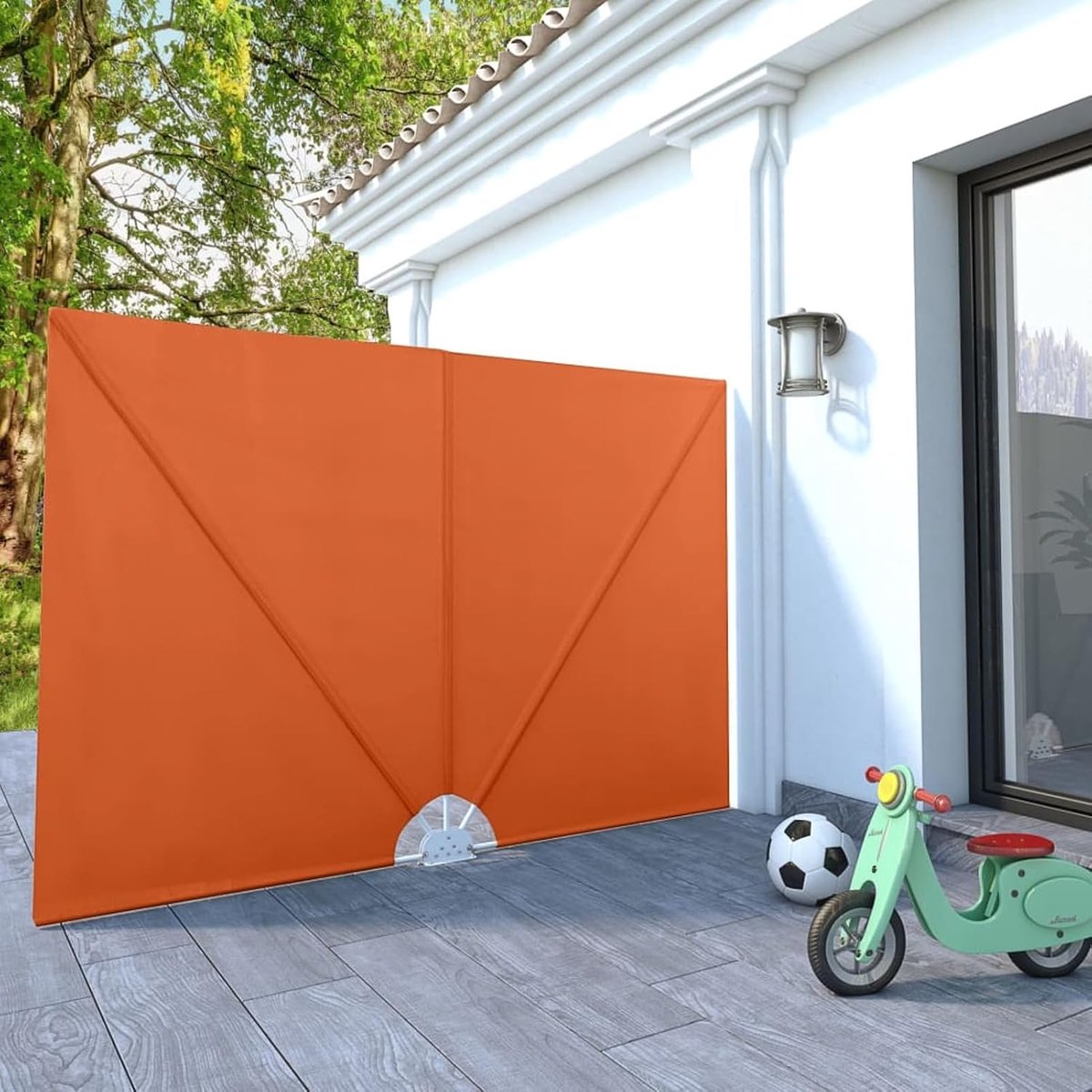 Opvouwbare zijvakken voor terras, uittrekbare inkijk- en zonwering, inkijkbescherming, ondoorzichtig, luifel voor balkon en terras, 240 x 160 cm, terracotta-rood 240 x 160 cm