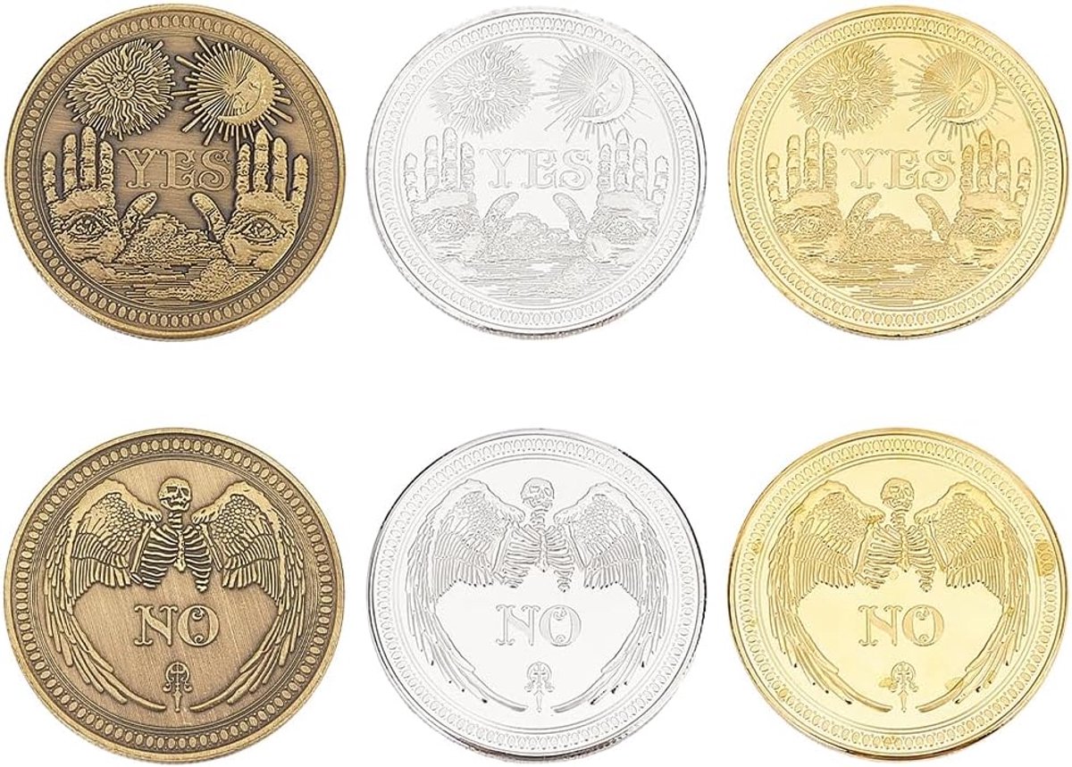 6 stuks 3 kleuren ja nee letter uitdagingsmunt 2,5 mm dikte beslissingshulp gooien metalen munt goud zilver brons
