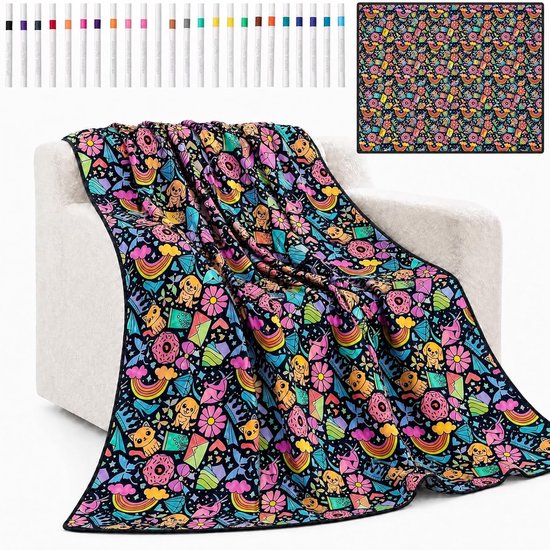 Schilderdeken 150 x 115 cm, kleurdeken met 24 kleuren penselen, deken om in te kleuren voor volwassenen, voor activiteitenfeesten, verjaardagen en feestdagen (katten en honden) Schilderdeken 150 x 115 cm, kleurdeken met 24 kleuren penselen, deken om in te kleuren voor volwassenen, voor activiteitenfeesten, verjaardagen en feestdagen (katten en honden)