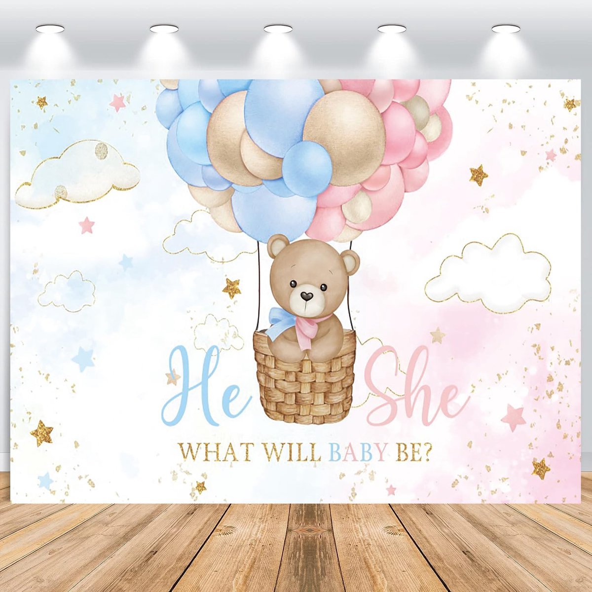 7x5FT geslacht onthullen achtergrond beer heteluchtballon blauw of roze hij of zij wat zal baby zijn fotografie achtergrond geslacht onthullen partij taart tafel decoraties banner foto cabine