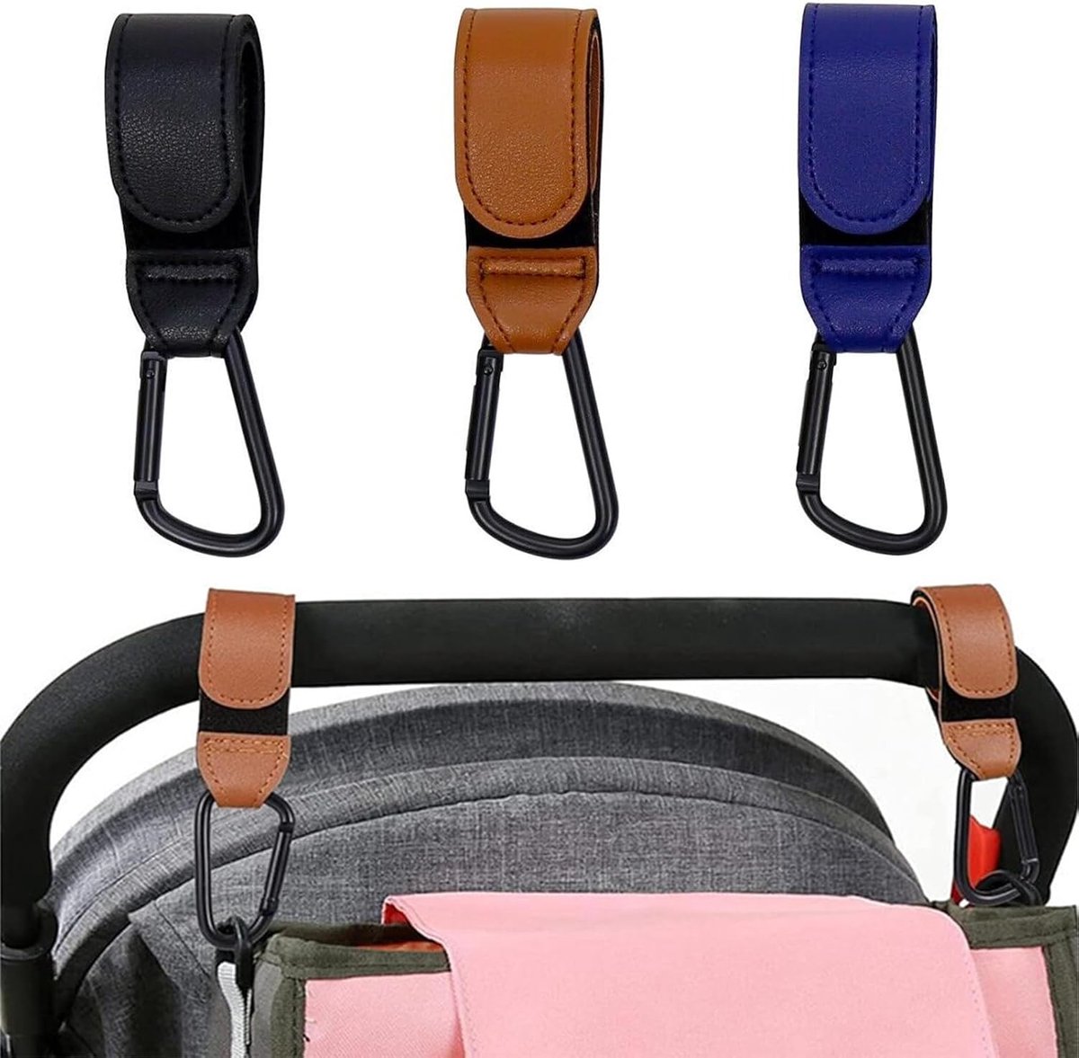 Set van 3 universele kinderwagenhaken, 21 x 3 cm