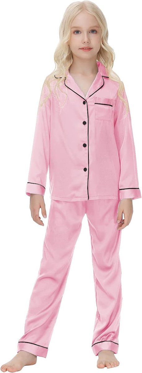 Peuter Baby Meisje Jongen Satijnen Pyjama Set Lange Mouwen Button-Down Tops Pyjama Shirt + Lange Broek Bodems Broek Nachtkleding Outfits