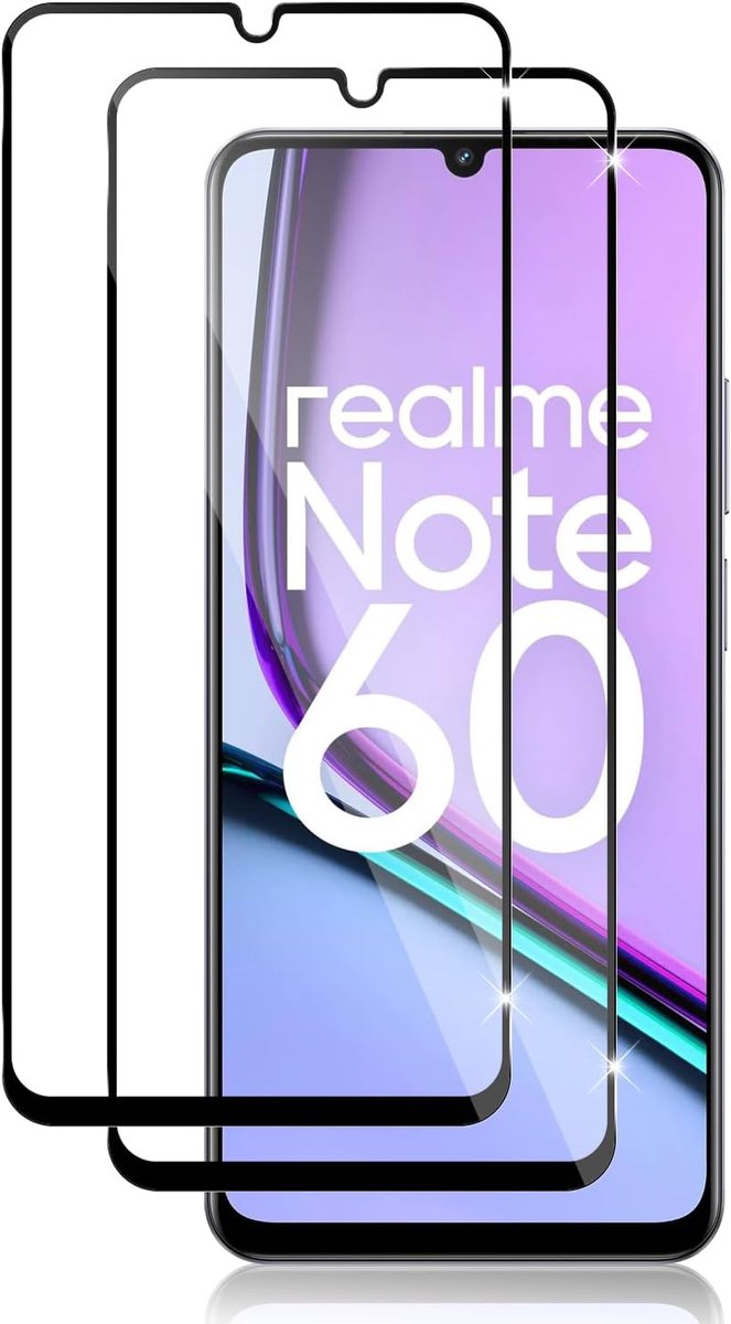 2 stuks beschermfolie voor Realme Note 60 pantserglas, 9H hardheid veiligheidsglas, anti-kras, anti-luchtbelletjes displaybeschermfolie, HD helder beschermfolie, zwart
