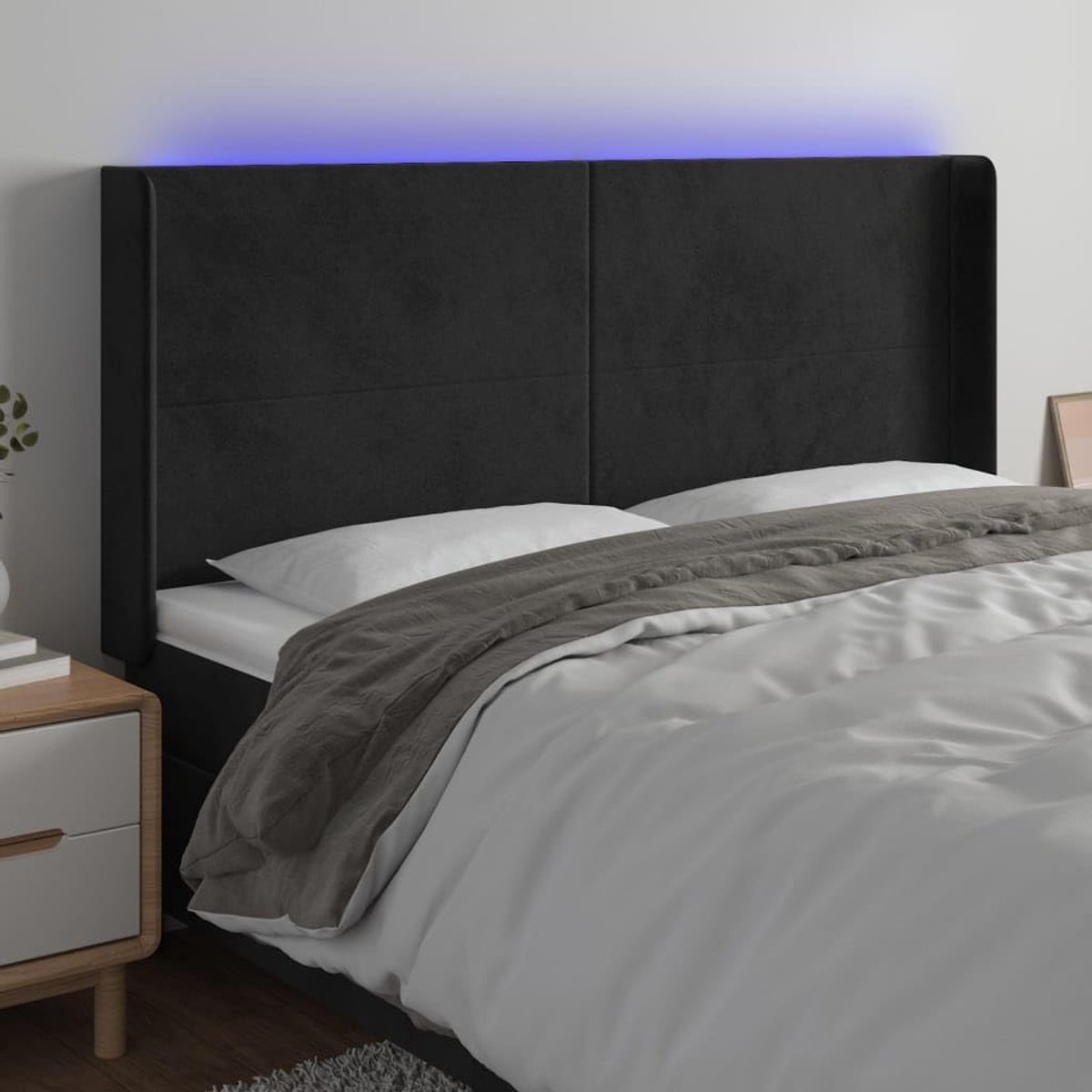 Zwart, 163 x 16 x 118/128 cm, fluweel, voor de slaapkamer, hotel, hoofdeinde, werkkamer, voor slaapkamer, tweede slaapkamer, hotel