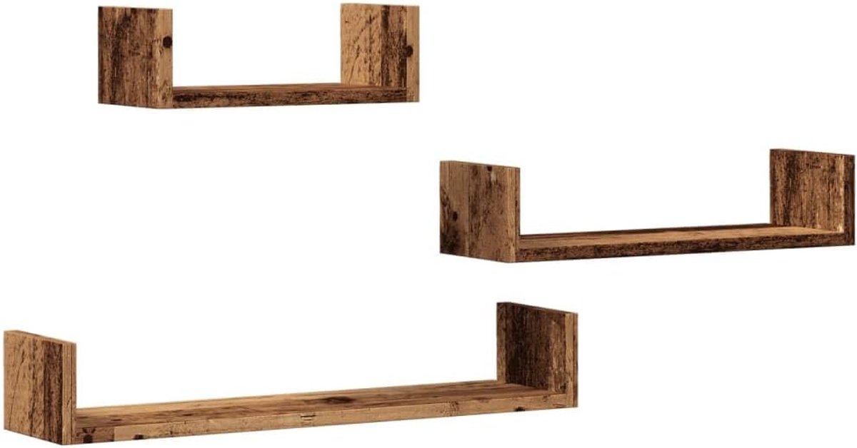 Boekenkast, badkamer, plank, plantenrek, wandplank, keuken, wandplanken, 3 stuks, oude houtlook, houtmateriaal voor balkon, slaapkamer, keuken, woonkamer
