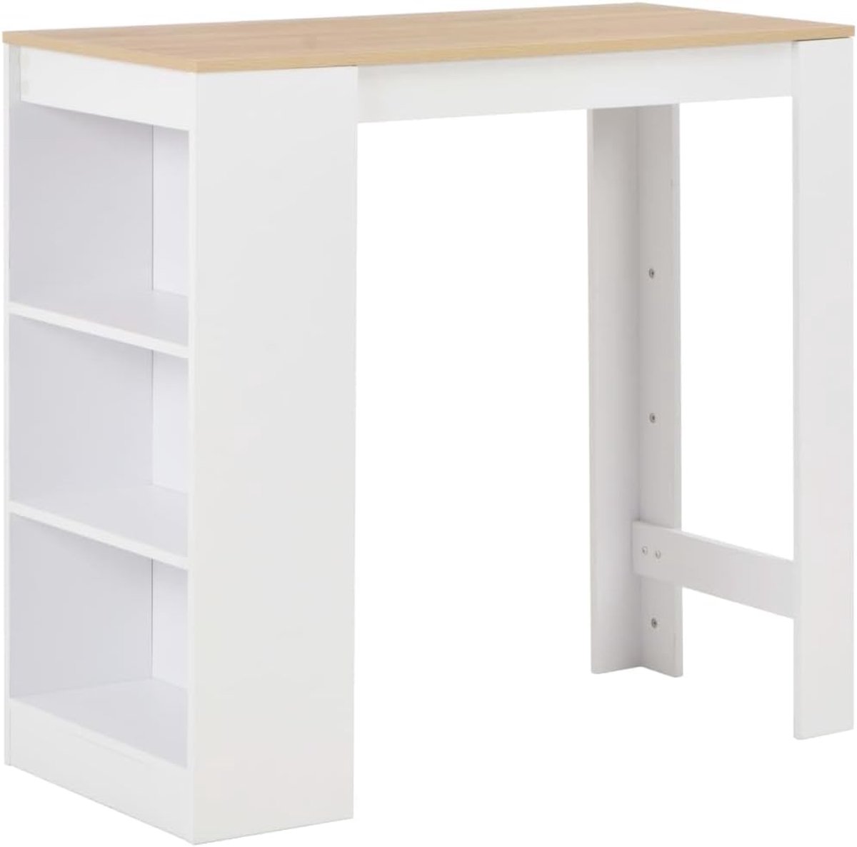 Statafel met 3-traps plank, wit, 110 x 50 x 103 cm, bartafel voor keuken en eetkamer, moderne statafel met stabiele poten en zijstandaard