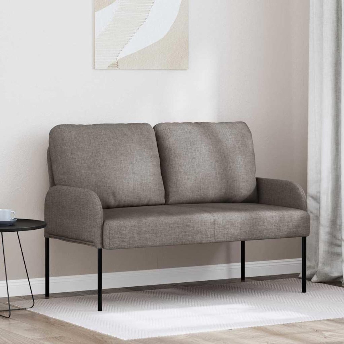 Bank met kussen, 110 cm, taupe multiplex frame, minimalistisch bankdesign voor woonkamer met stabiele metalen ondersteuning en polyester overtrek