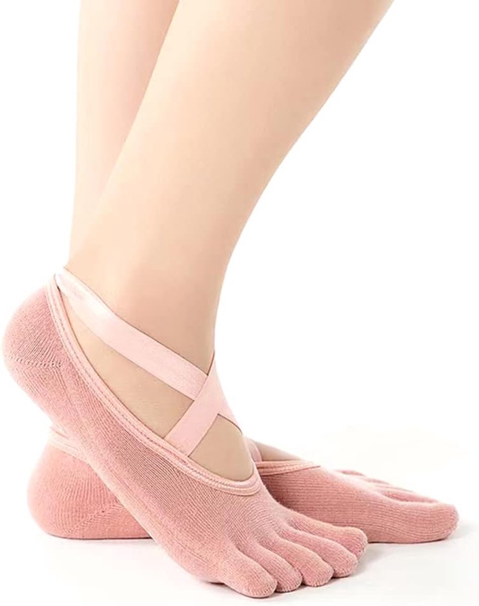 Sokken – 1 paar antislip pilatessokken voor yoga, pilates, pure bars, ballet, dans, fitness, blote voetdansen (roze)