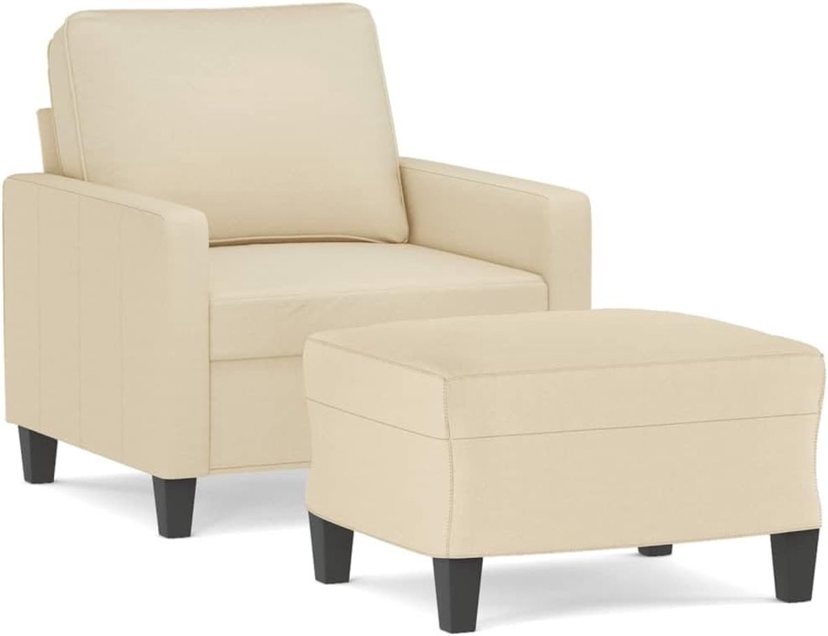 Fauteuil met kruk, crème, 60 cm, stof, woonkamerbank, kantoorbank, slaapkamerbank, loungebank voor woonkamer, slaapkamer, logeerkamer