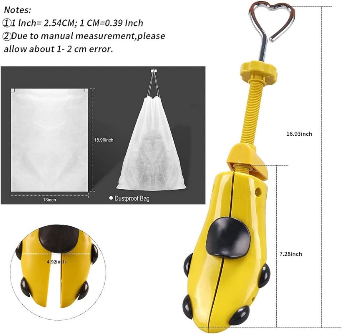 Schoenspanners voor heren en dames, 1 paar schoenstretcher maat 35-46, laarsstretcher om te wijden, plus schoenlepel, schoenrek, schoenbreedte instelbare lengte en breedte, geel, 35-46