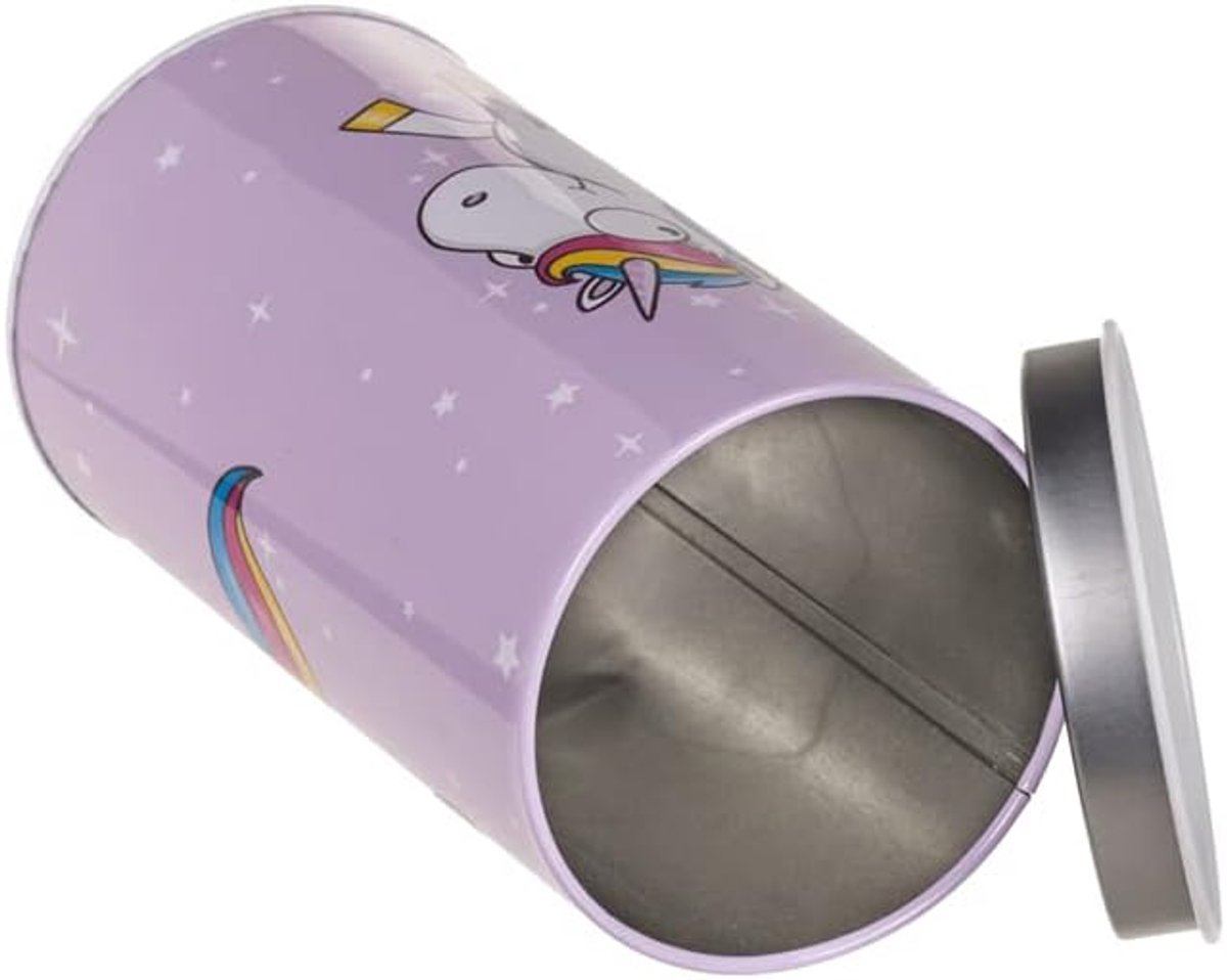 Spaarpot voor kinderen, eenhoorn, originele spaarpot van blik met deksel, spaarpot voor kinderen, die ook als pennenbakje kunnen worden gebruikt (gestreept)