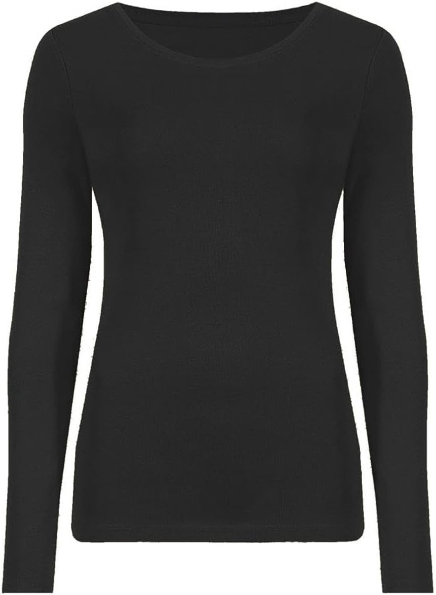 Lange mouw ronde hals effen casual basic stretchy getailleerd dames T-shirt top
