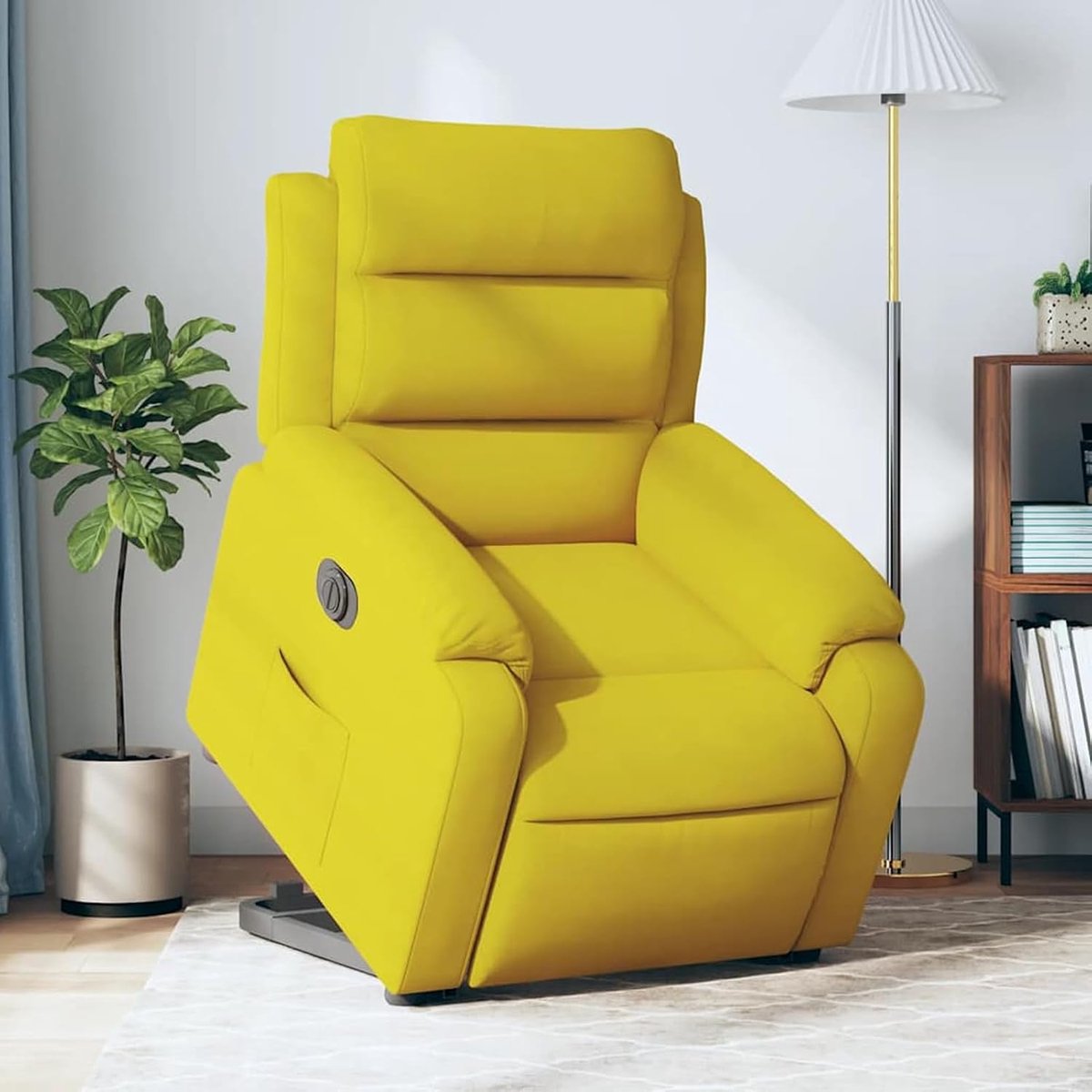 Relaxstoel met opstahulp elektrisch geel fluweel, fauteuil woonkamer televisiestoel ligstoel voor ontspanning thuiskantoor leeshoek 3205121