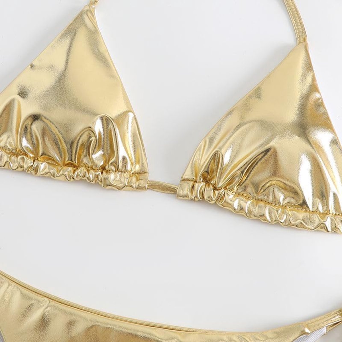 Metallic Bikini Halter Top Tweedelig Badpak Tie Side Triangle Bikini Met Gewatteerde