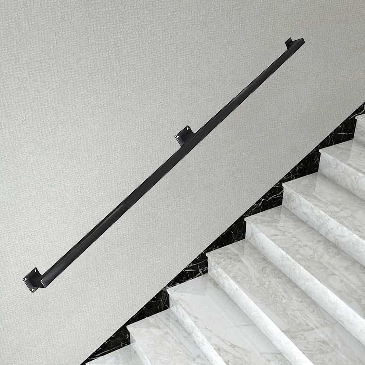 Stairs Square Black Metal Railing Indoor Outdoor Wall Balustrade Non-Slip Industrial Galvanized Wrought Iron Pipe Wall-Mounted Stair Banisters (Size : 210cm)