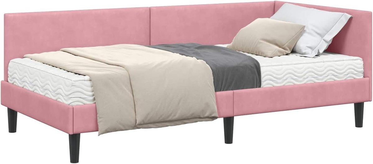 Hoekplank van fluweel met matras, grijs