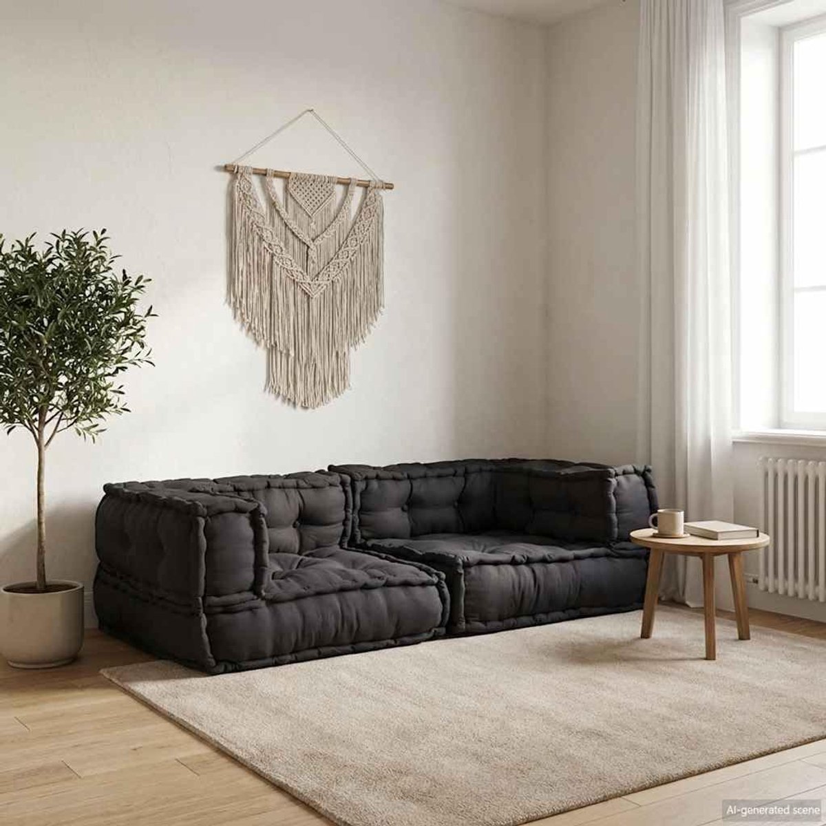 2-zitsbank, antraciet, 140 x 70 x 36 cm, van katoen met schuimvezelvulling, vloerbank als modulaire bank voor woonkamer, veranda of als vloerkussen