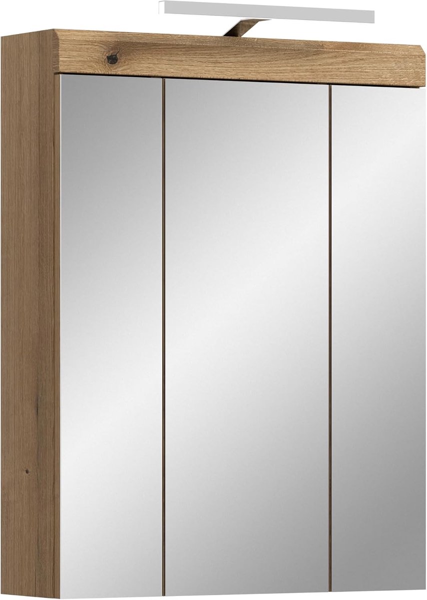 Xonox.home Spiegelkast Scout 60x79x18 cm incl. verlichting in Evoak Oak replica en een spiegelglas - badkamerspiegel met licht - modern, elegant en functioneel