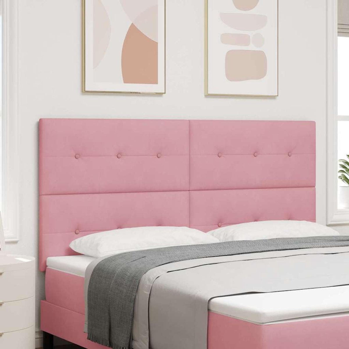 Hoofdeinde van fluweel, roze, 180 cm, met verstelbare hoogtes, modern design met strakke lijnen, met schuim gevulde binnenkant, massief grenen poten, onderhoudsvriendelijk