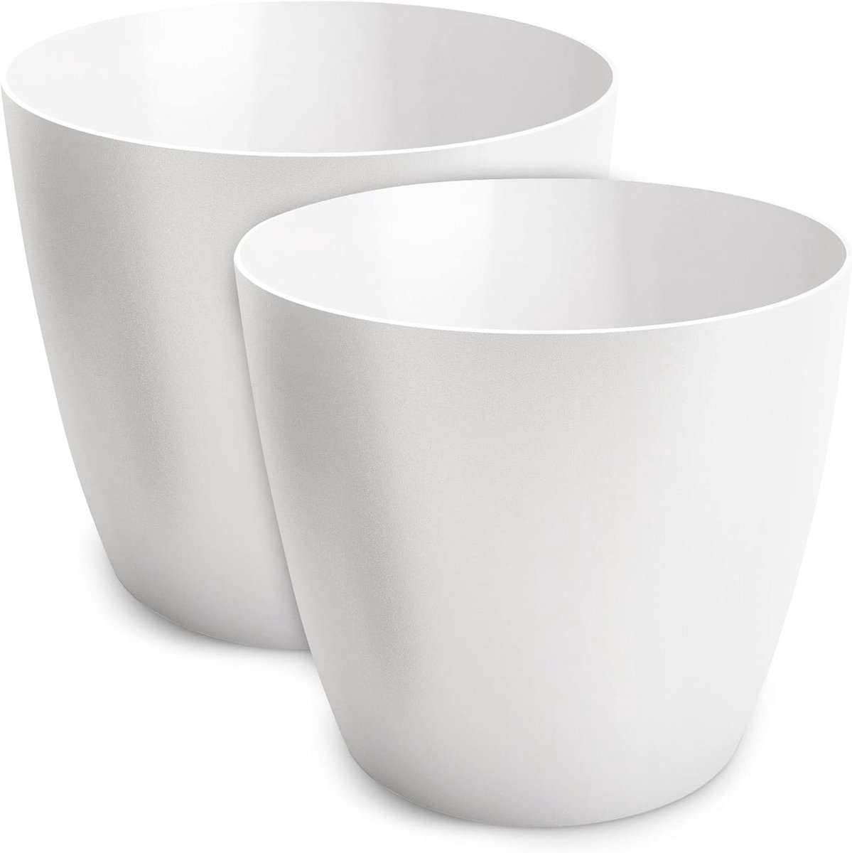 Bloempot, plantenbak, overpot, kunststof, decoratief, voor grote en kleine planten, set van 2, kruidenpot, wit, doorsnede 9,5 cm
