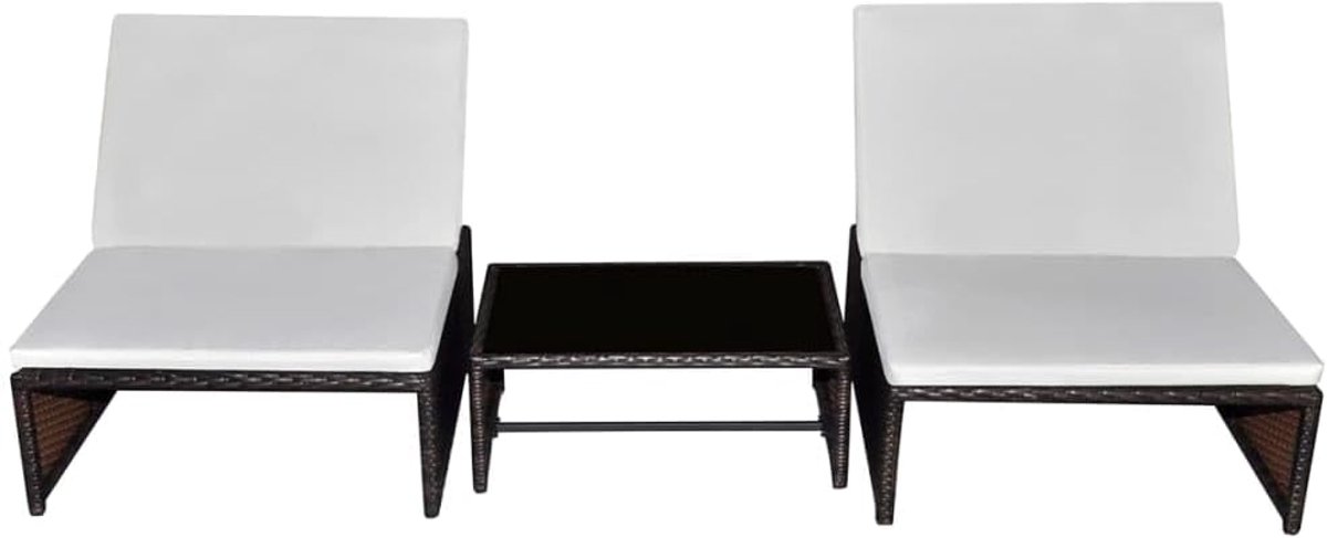 Polyrotan outdoor lounge set met 2 verstelbare ligstoelen en salontafel