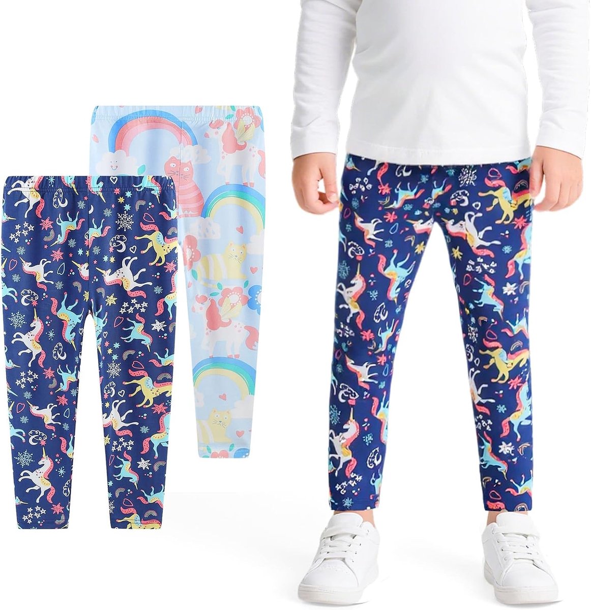 meisjeslegging katoen kinderen elastische schattige prints sportlegging, 2-pack, lange broek sportbroek kinderbroek activewear voor dagelijks gebruik school dansen, 2-7 jaar, maat 92-122