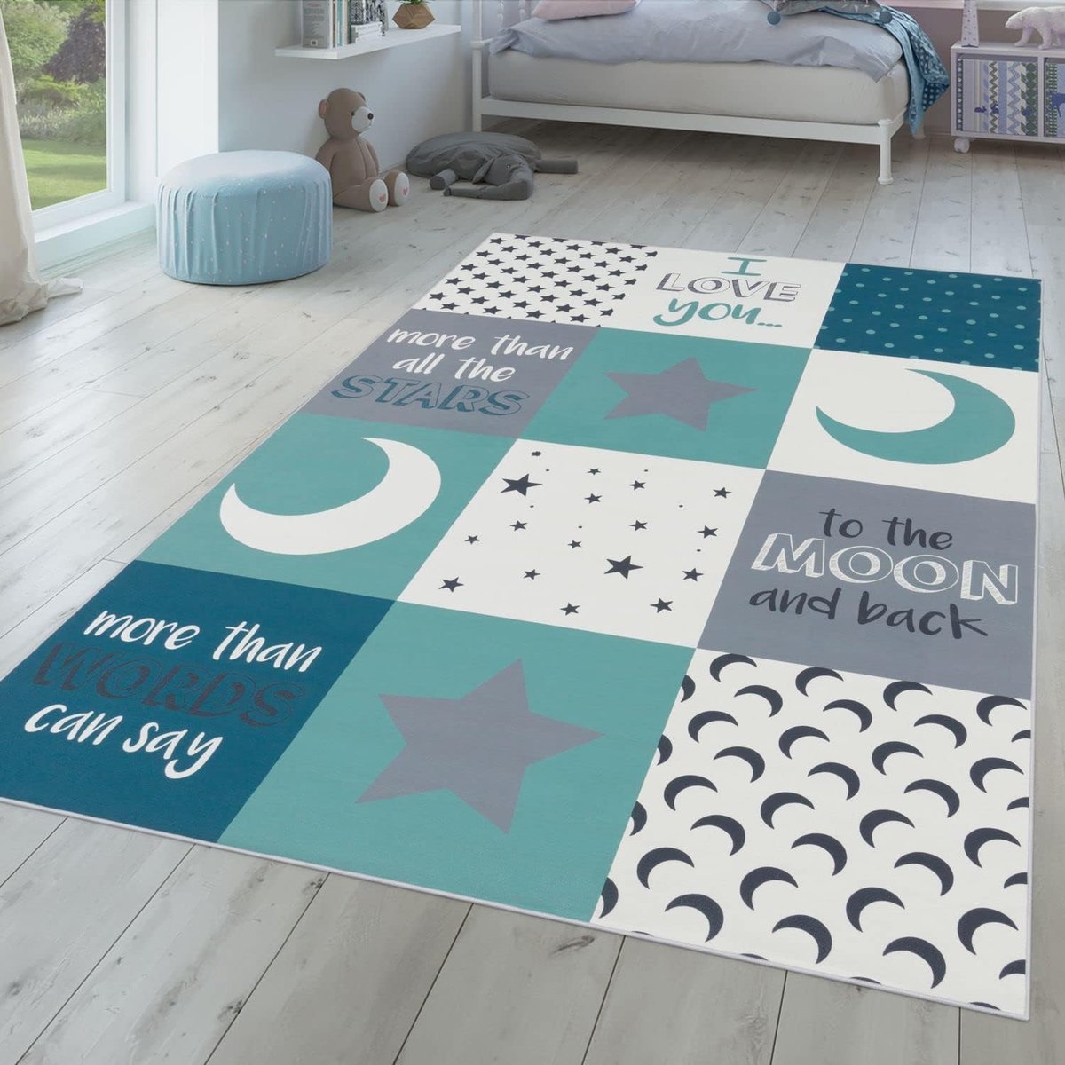 Home Vloerkleed Kinderkamer Meisjes Jongens Modern, Kleur: Turquoise, Maat:140x200 cm