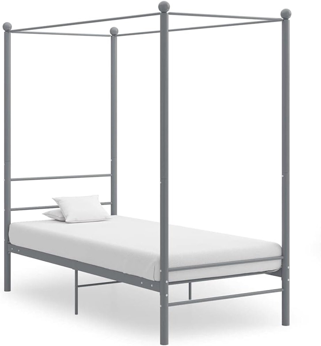 Bed tweepersoonsbed hemelbed grijs metaal 90x200 cm geschikt voor familiekamers