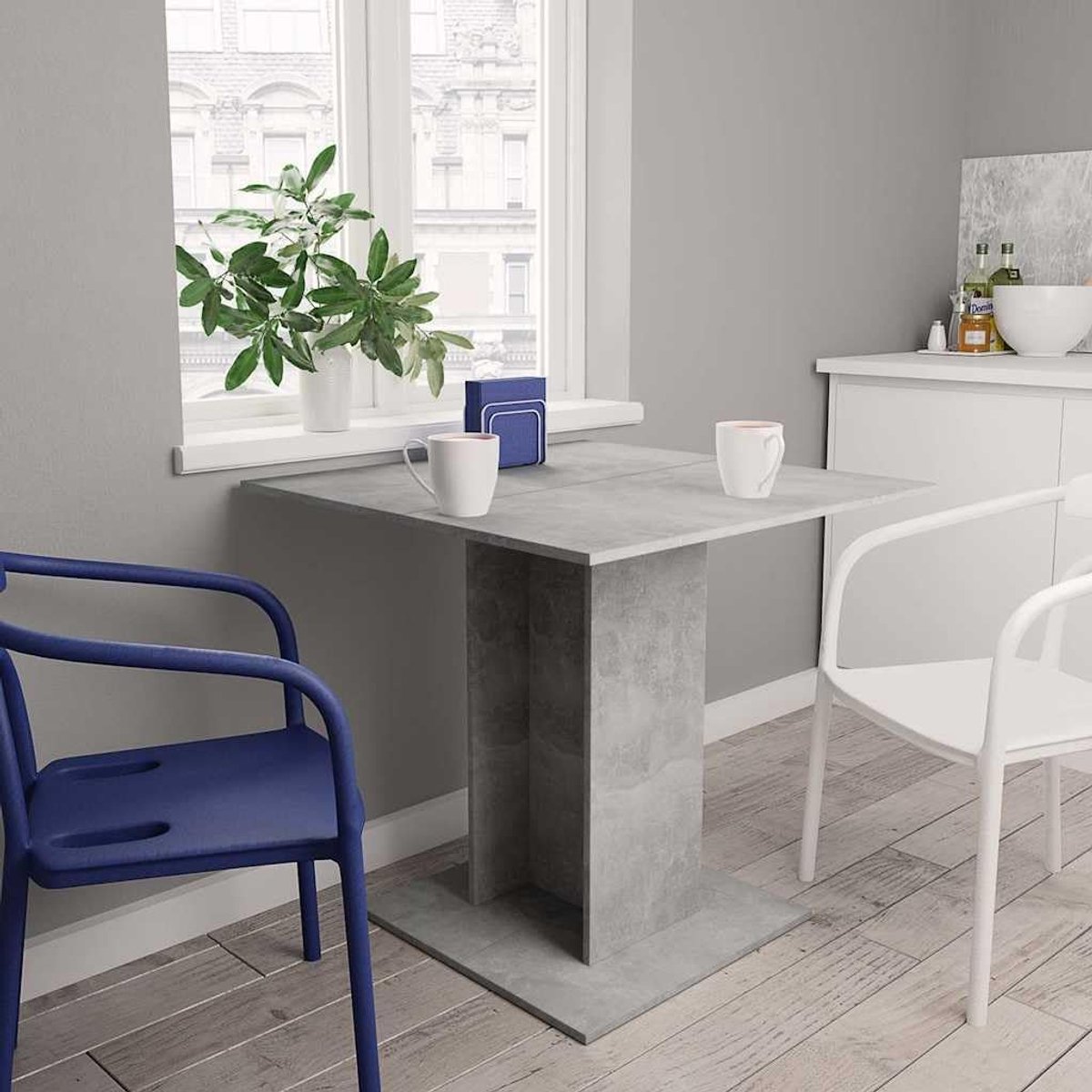 Eettafel houtmateriaal 80x80x75 cm betongrijs