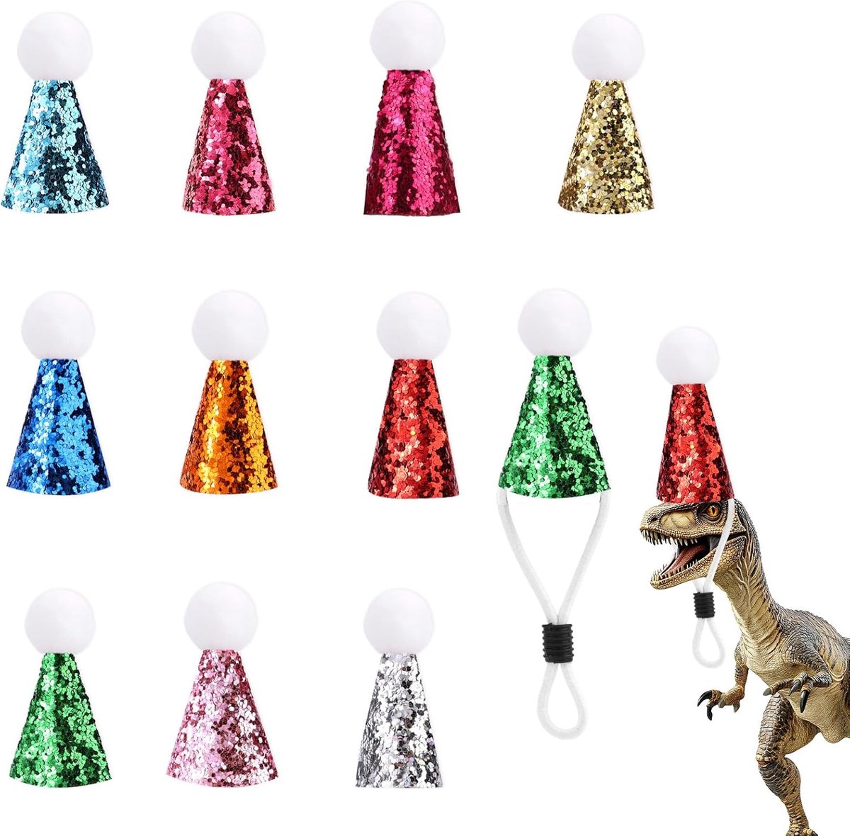10st Mini-Feestmutsjes, Kleurrijke Glitterkegels Kleine Feestmutsjes Schattige Dieren Decoratieve Dopjes Geschikt voor Knutselprojecten Verjaardagsfeestjes en Kostuumaccessoires