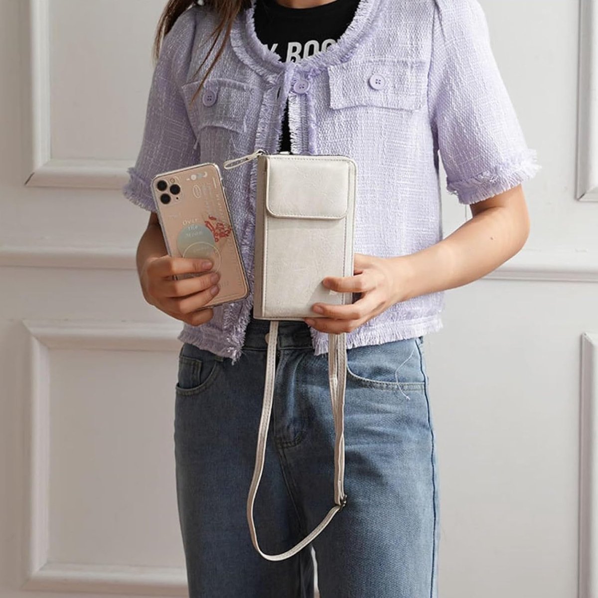 Schoudertas voor mobiele telefoon voor dames, mobiele telefoon om te hangen, PU-lederen schoudertas, portemonnee, leren portemonnee, smartphone mobiele telefoon met portemonnee, handtas